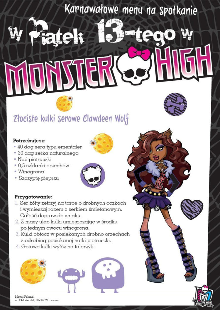 Karnawałowe menu z Monster High