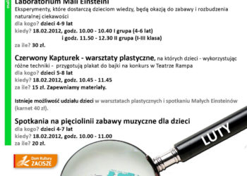 W ramach cyklu „Sobota dla Małych i Dużych” zapraszamy „Małych” na sobotnie warsztaty i zabawy.