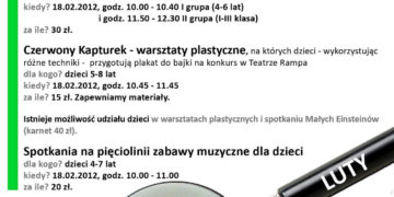 W ramach cyklu „Sobota dla Małych i Dużych” zapraszamy „Małych” na sobotnie warsztaty i zabawy.
