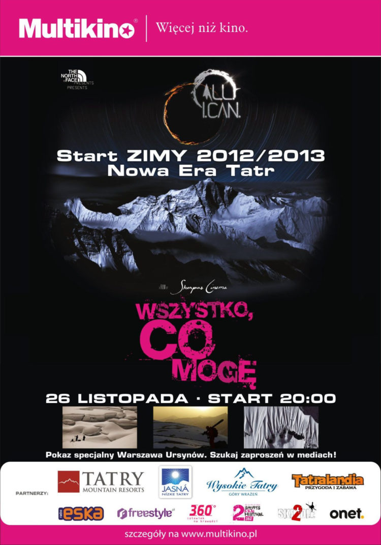 Start zimy 2012/2013 – nowa era Tatr – konferencja prasowa oraz pokaz specjalny filmu „All I Can – Wszystko Co mogę” w Multikinie – w najbliższy poniedziałek!