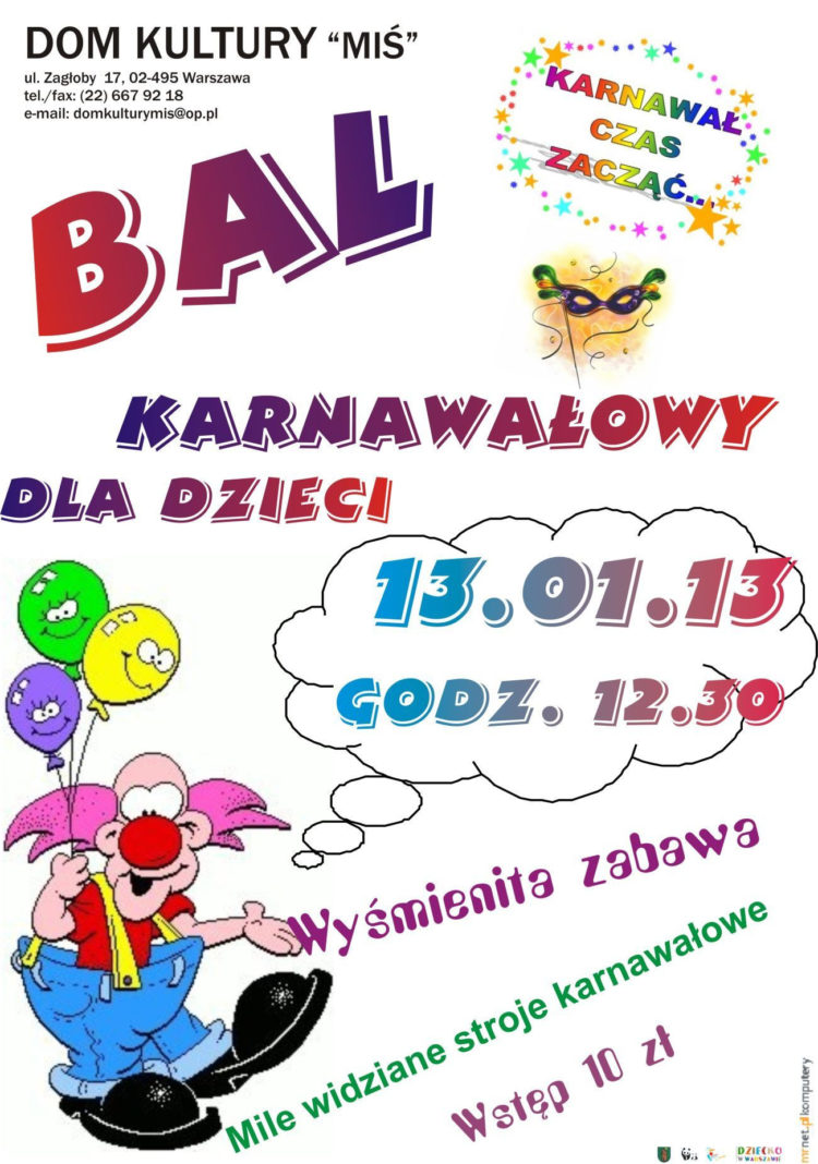 IMPREZA: Bal karnawałowy w Domu Kultury Miś – 13.01.2013