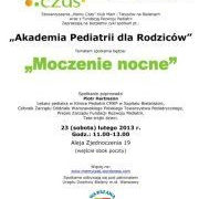 SPOTKANIE: „Akademia Pediatrii dla Rodziców”. Temat spotkania: „Moczenie nocne” – 23.02.2013