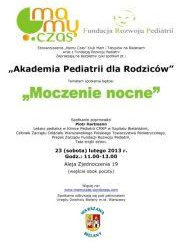 SPOTKANIE: „Akademia Pediatrii dla Rodziców”. Temat spotkania: „Moczenie nocne” – 23.02.2013
