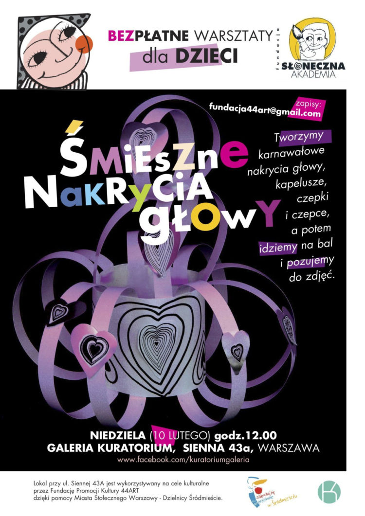 WARSZTATY: Bezpłatne zajęcia plastyczne p.t. „Śmieszne nakrycia głowy” 10.02.2013
