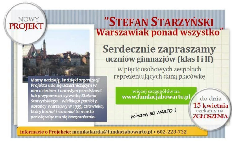 Konkurs   ”Stefan Starzyński – Warszawiak ponad wszystko!”