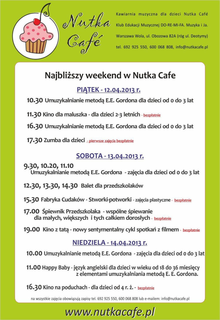 ZAJĘCIA: Weekend w Nutka Cafe – 12-14.04.2013