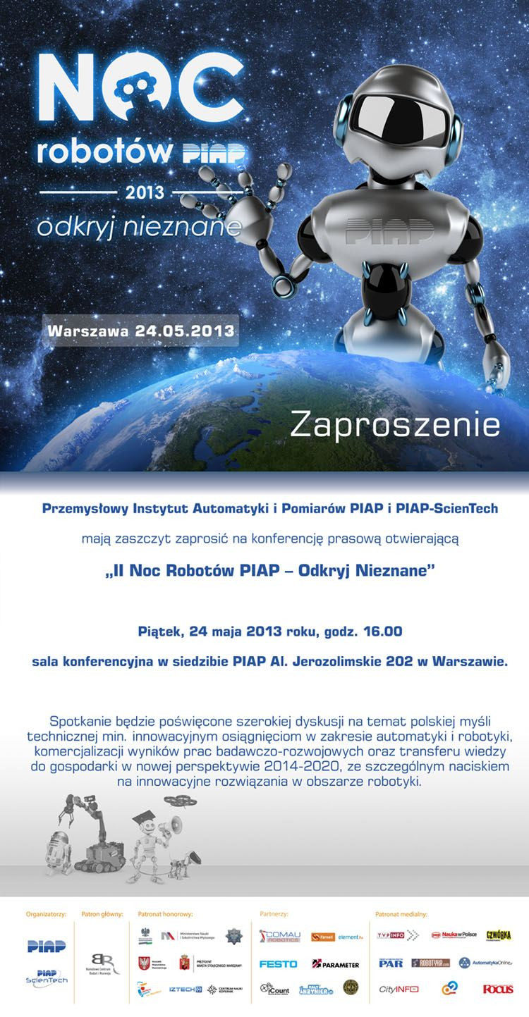 IMPREZA: Święto robotyki podczas II Nocy Robotów PIAP – Odkryj nieznane! 24.05.2013