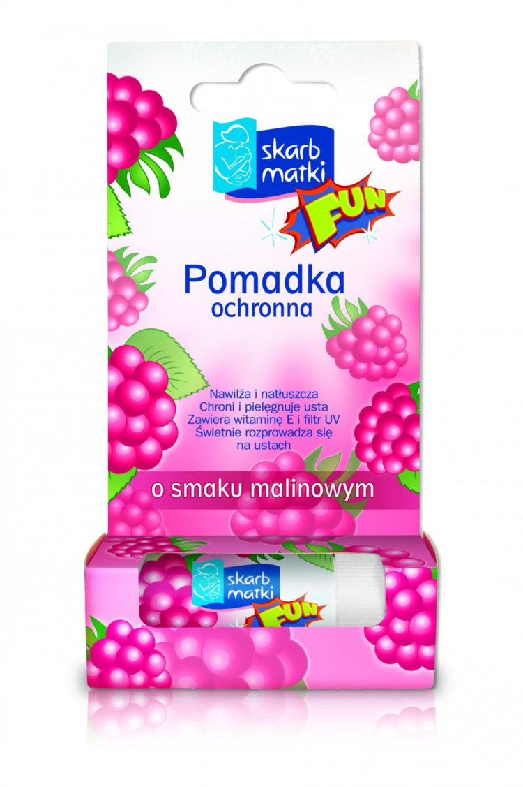 Skarb Matki FUN Pomadki Ochronne o smaku malinowym i gumy balonowej dla dziewczynek i chłopców