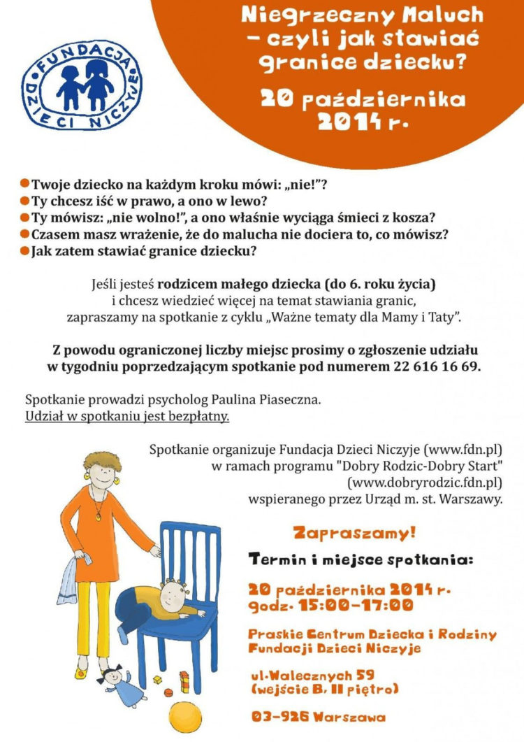 Spotkanie pt. Niegrzeczny Maluch – czyli jak stawiać granice dziecku?