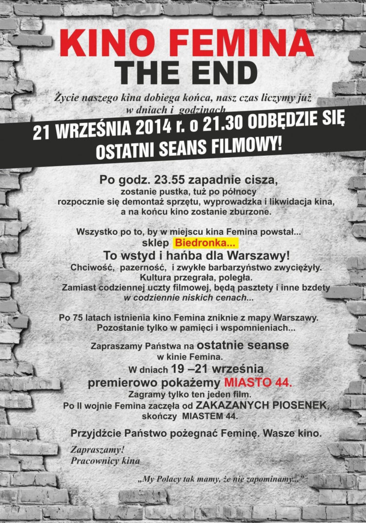 Ostatni już repertuar Kina Femina na okres 19-21 września