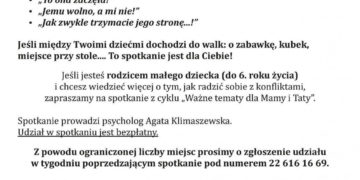 Spotkanie pt. Wojny małe i duże, czyli o rozwiązywaniu konfliktów między rodzeństwem