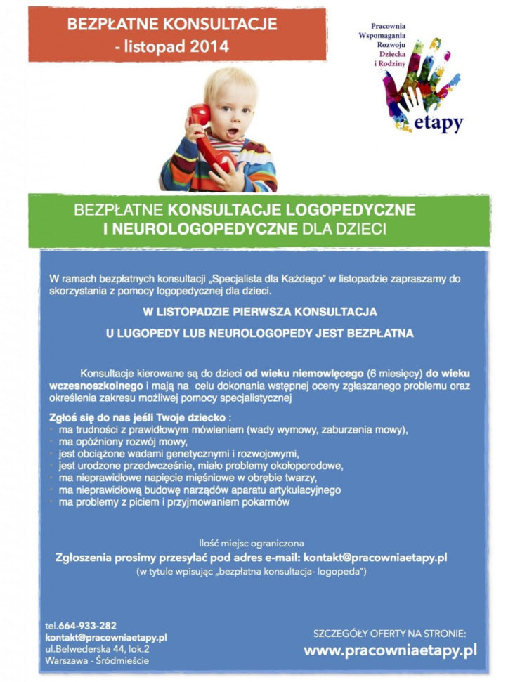 BEZPŁATNE KONSULTACJE LOGOPEDYCZNE I NEUROLOGOPEDYCZNE- LISTOPAD 2014