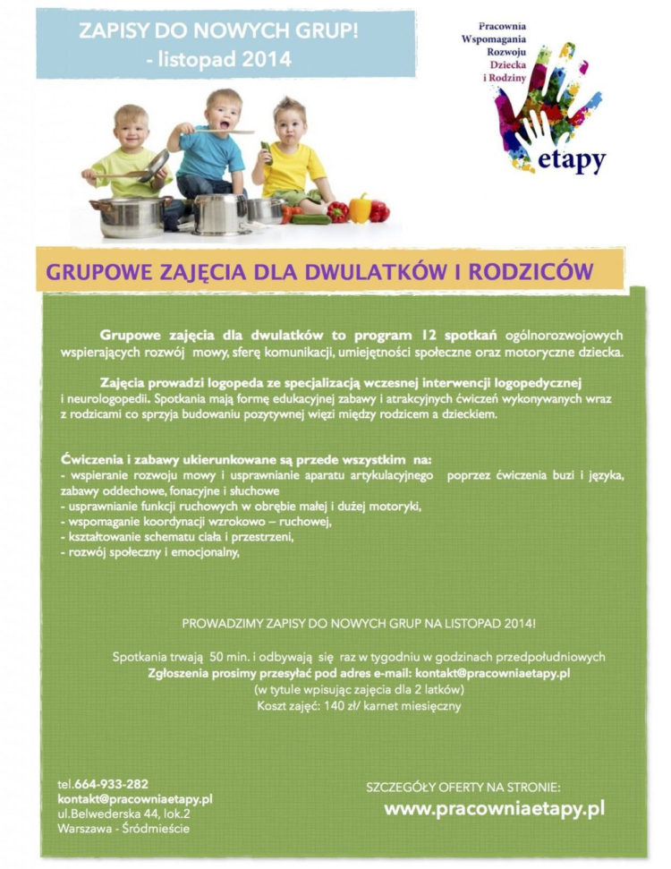 GRUPOWE ZAJĘCIA DLA DWULATKÓW z el. LOGOPEDII – ZAPISY DO NOWYCH GRUP NA LISTOPAD 2014