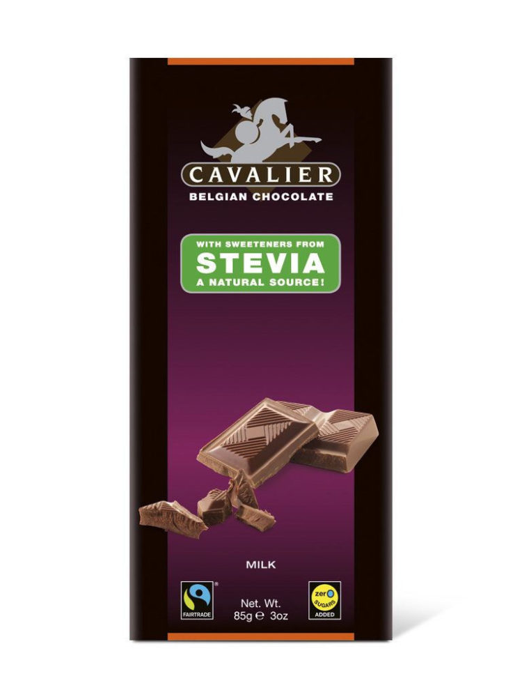 Belgijska czekolada mleczna słodzona ekstraktem ze stewii, bez dodatku cukru, 85g