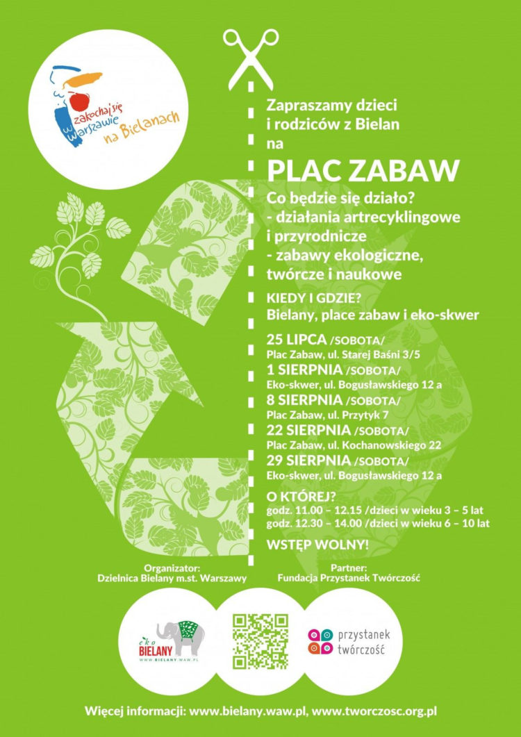 Zapraszamy dzieci i rodziców z Bielan do wspólnej zabawy na PLACACH ZABAW!