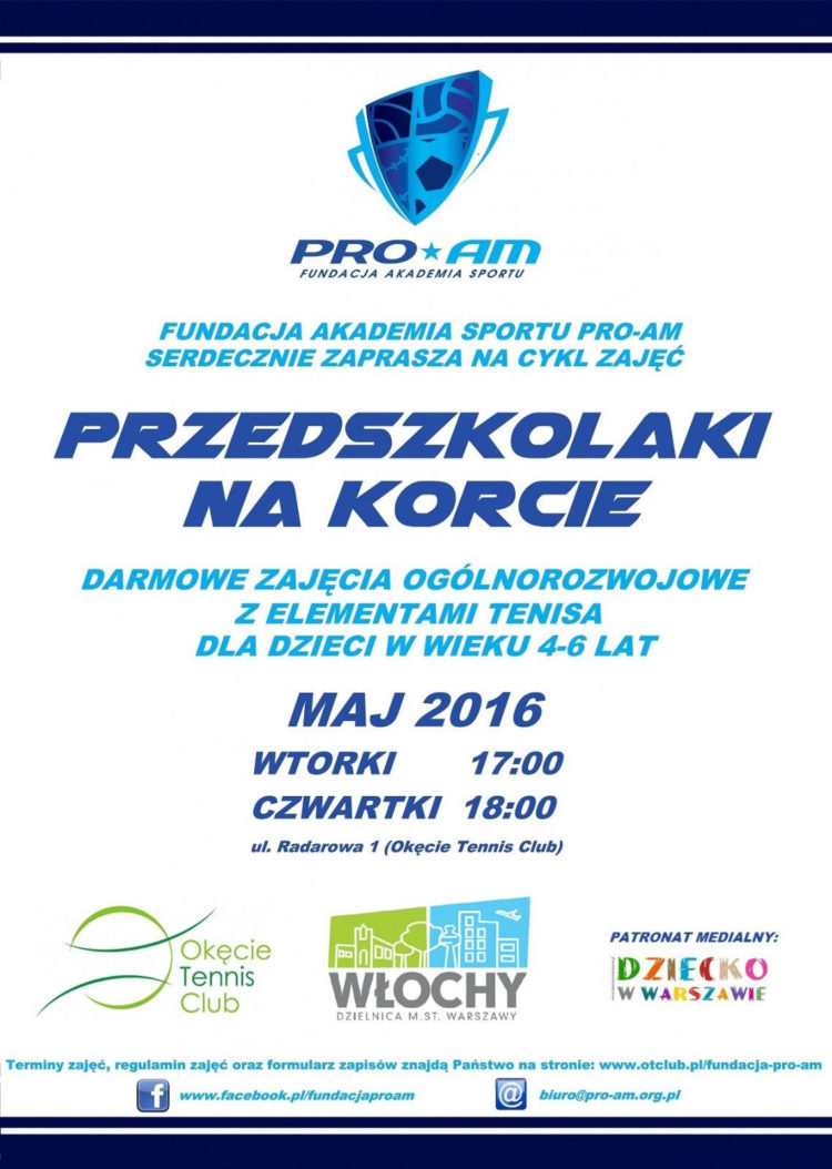 Przedszkolaki na korcie – bezpłatne zajęcia dla dzieci 4-6 lat