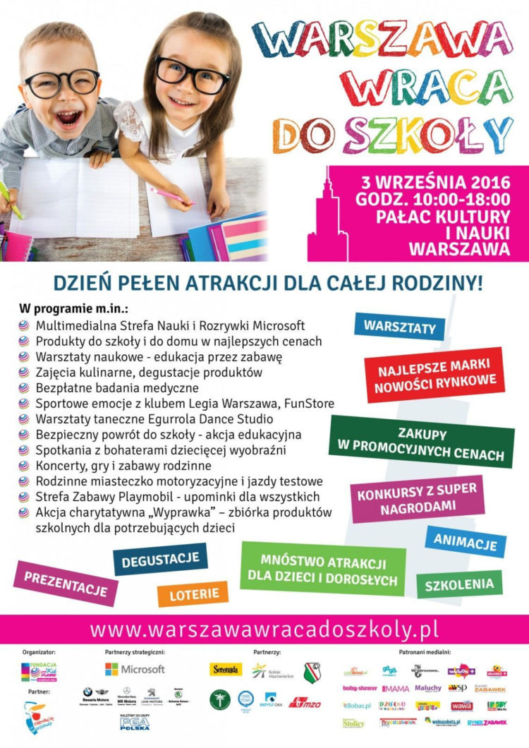 Warszawa wraca do szkoły – 3.09.2016 Pałac Kultury i Nauki w Warszawie! Dzień pełen atrakcji dla całej rodziny!