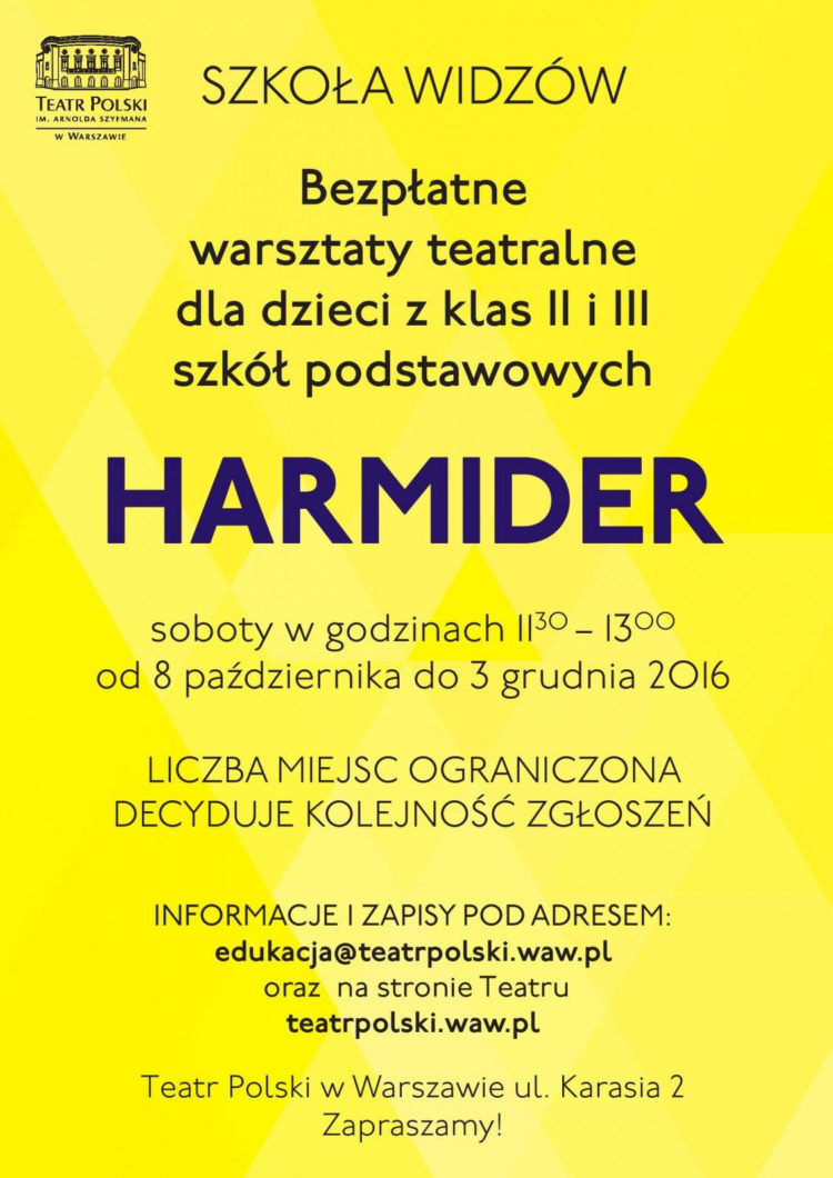 HARMIDER – Bezpłatne zajęcia teatralne dla dzieci z klas II i III szkoły podstawowej