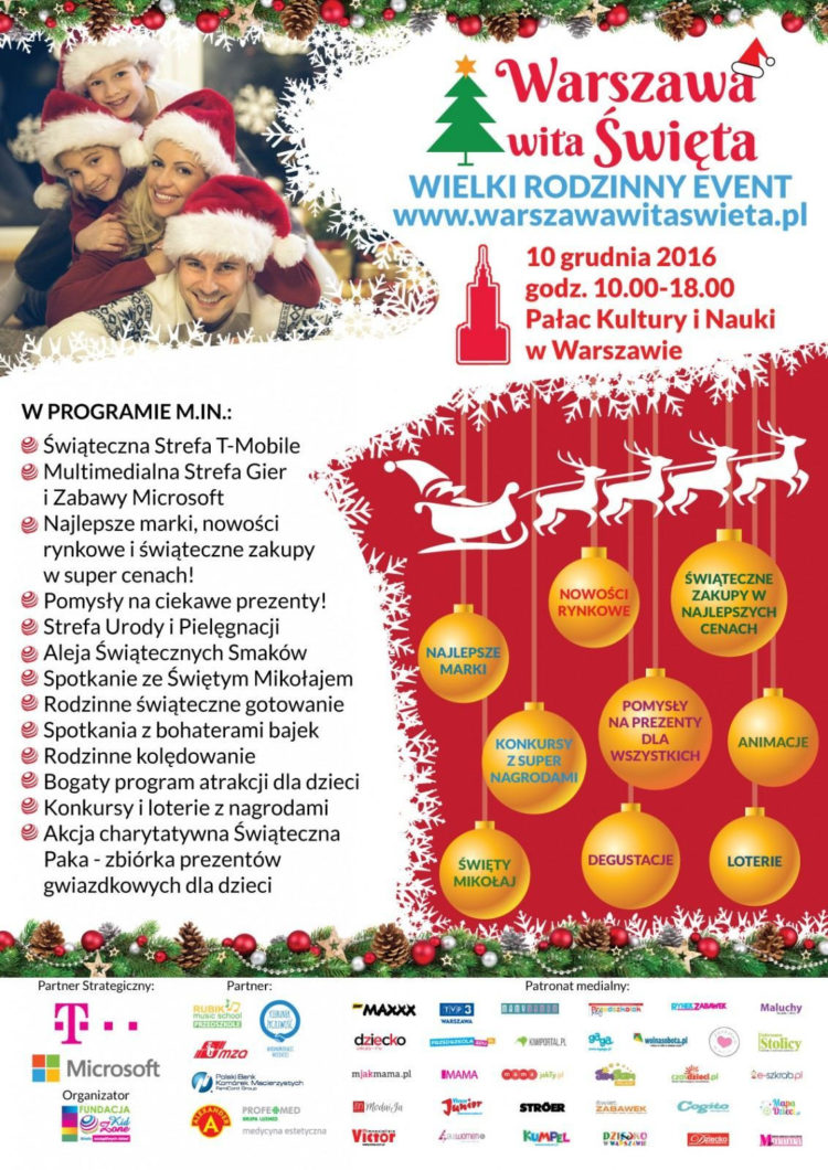 Warszawa wita Święta już w najbliższą sobotę! 10 grudnia 2016r. w Pałacu Kultury i Nauki w Warszawie!