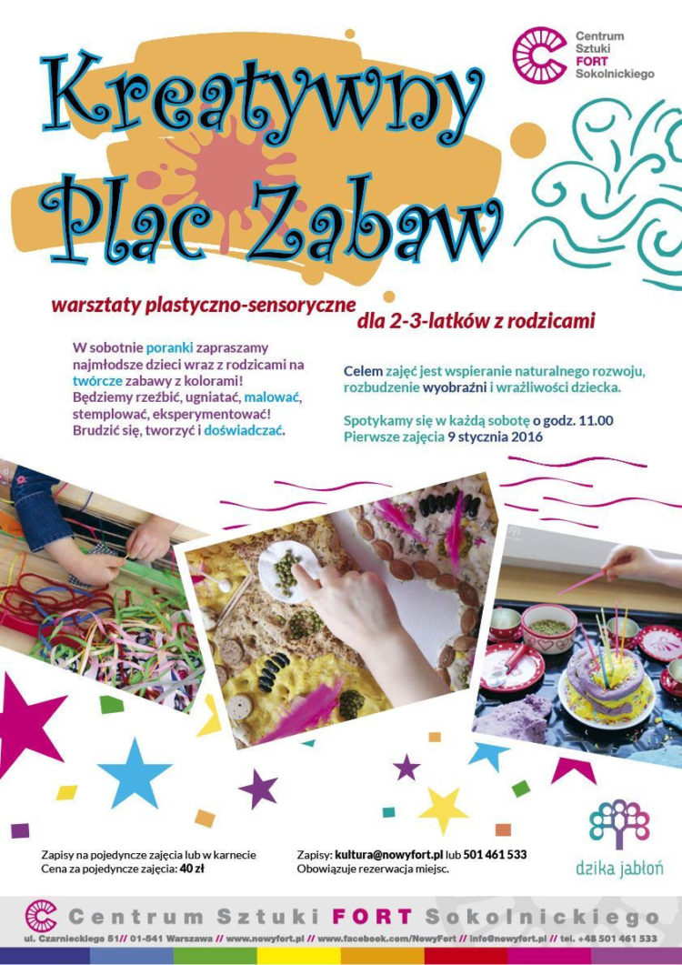KREATYWNY PLAC ZABAW warsztaty plastyczno-sensoryczne dla 2-3-latków z rodzicami