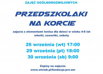 Bezpłatne zajęcia ogólnorozwojowe z elementami tenisa dla dzieci w wieku 4-6 lat – „Przedszkolaki na korcie”