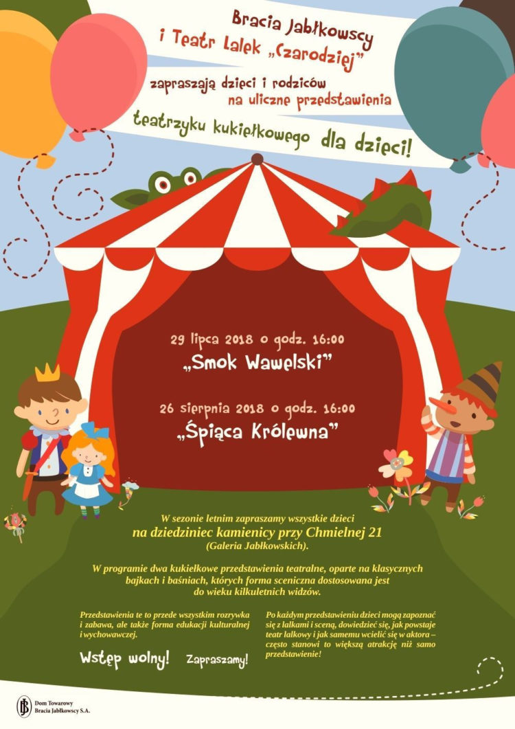 Letni Teatrzyk Kukiełkowy w Galerii Jabłkowskich – wstęp bezpłatny