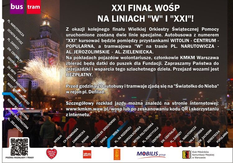 KMKM Warszawa ponownie włącza się w organizację finału Wielkiej Orkiestry Świątecznej Pomocy.