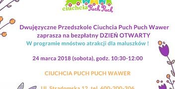 Bezpłatny dzień otwarty i zajęcia dla maluszków w przedszkolu Ciuchcia Puch Puch Wawer