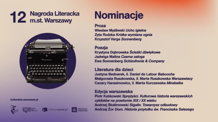 Nominowani do 12. edycji Nagrody Literackiej m. st. Warszawy na Warszawskich Targach Książki