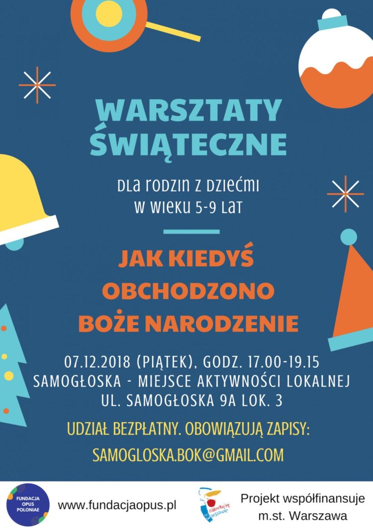 Informacja o bezpłatnych warsztatach świątecznych dla dzieci – Bielany i Ursynów