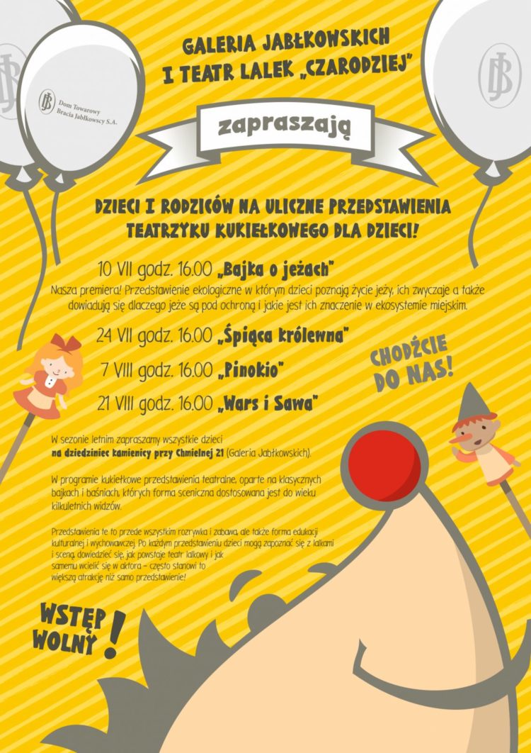Letni Teatrzyk Kukiełkowy w Galerii Jabłkowskich